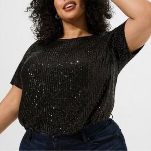 Torrid Black Sequin Short Sleeve Dressy Top  - Size 4 - Womens Plus Size 4X